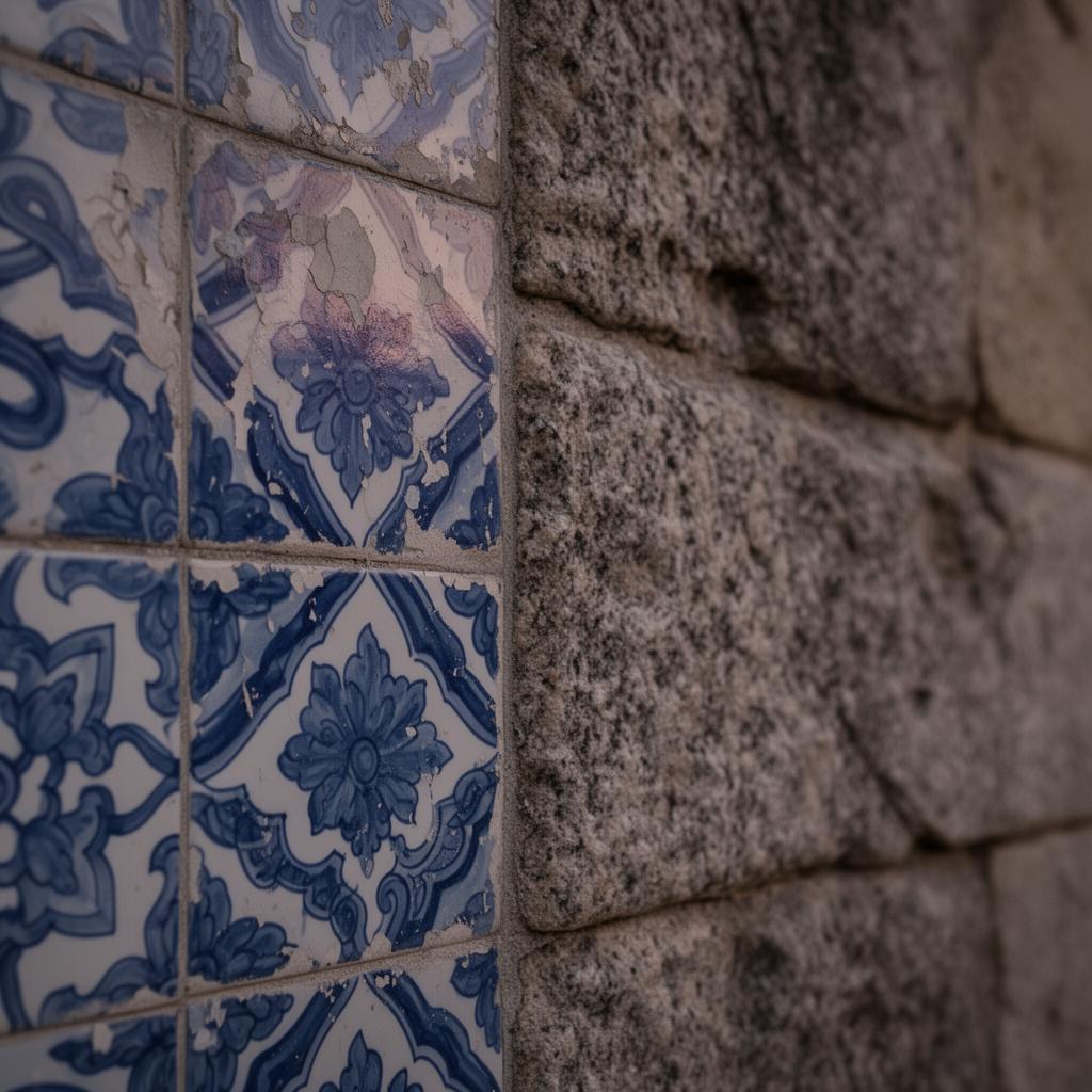 Azulejo tiles meeting granite at the estate