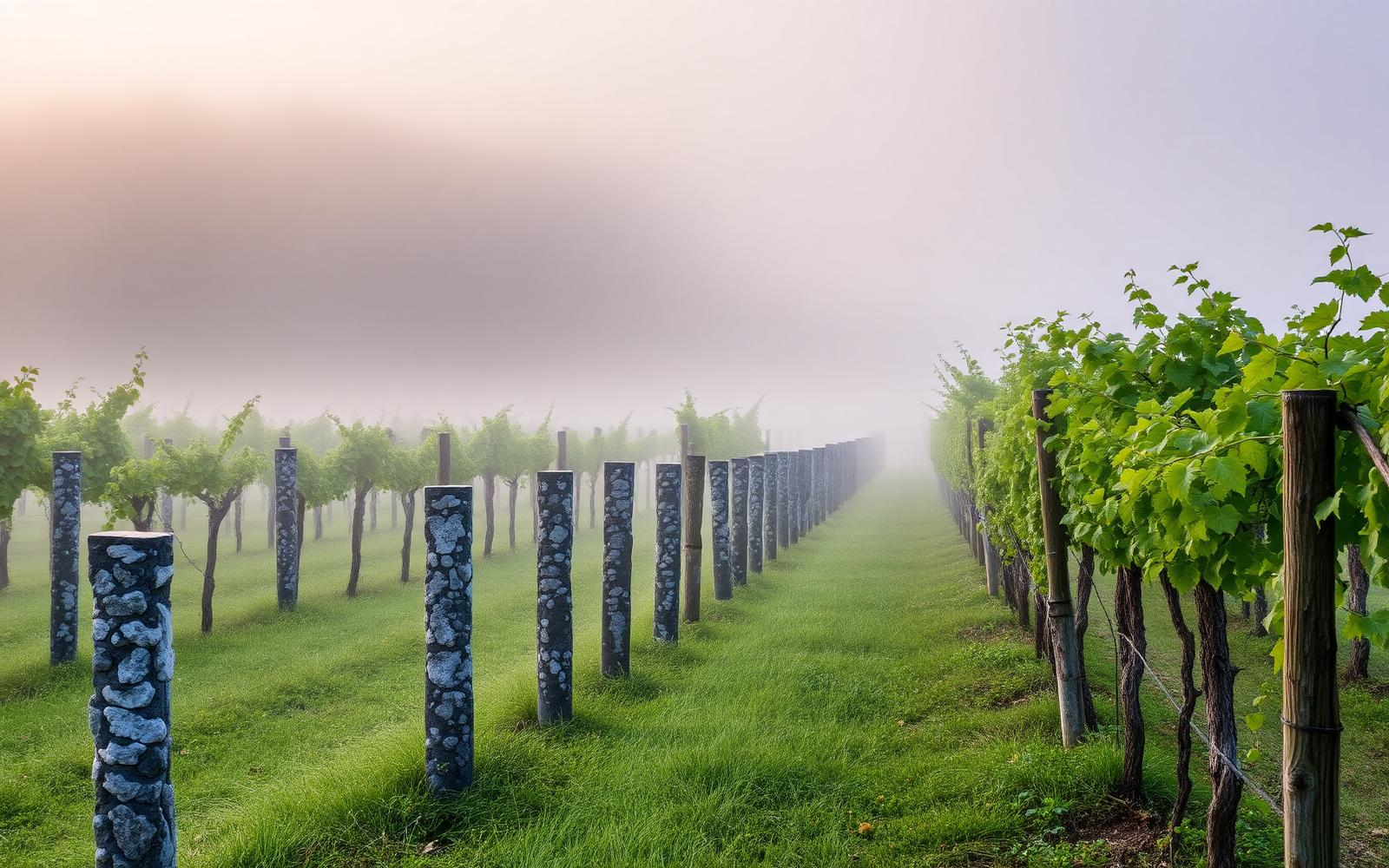 Misty vineyard rows in the Minho region